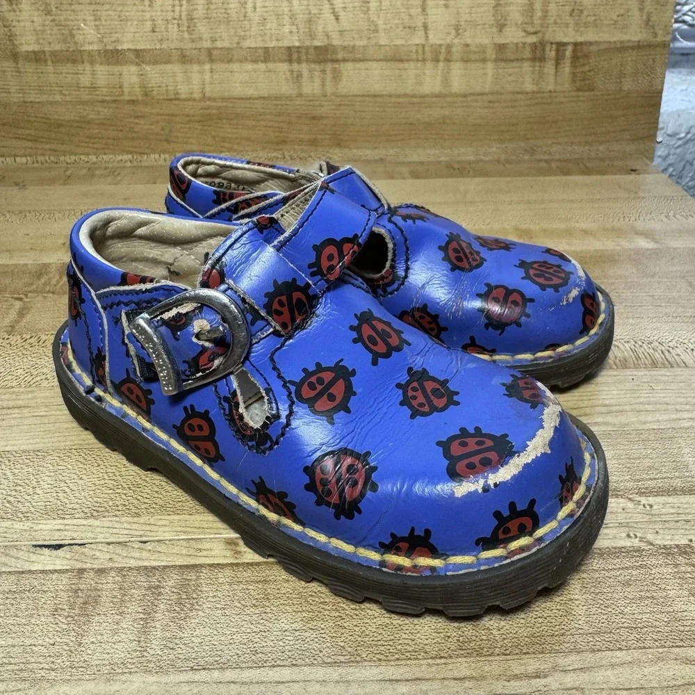 Vintage Dr. Martens Ladybug Shoe England Rare Kids Youth Size 8 Blue Red